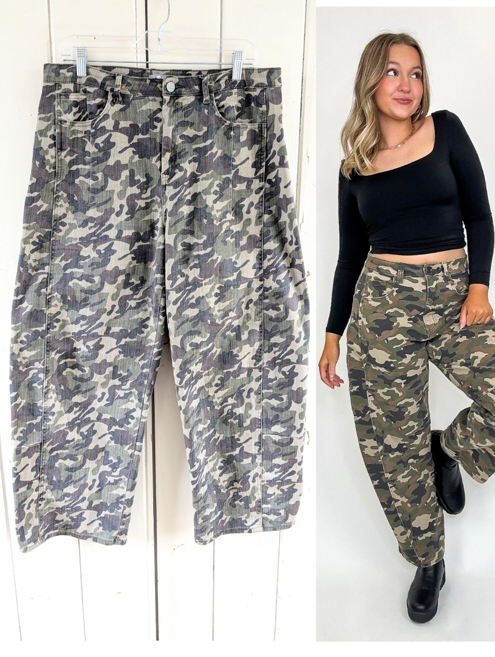 Tractr Camo High-Waist Barrel Leg Jeans NWOT sz 10
